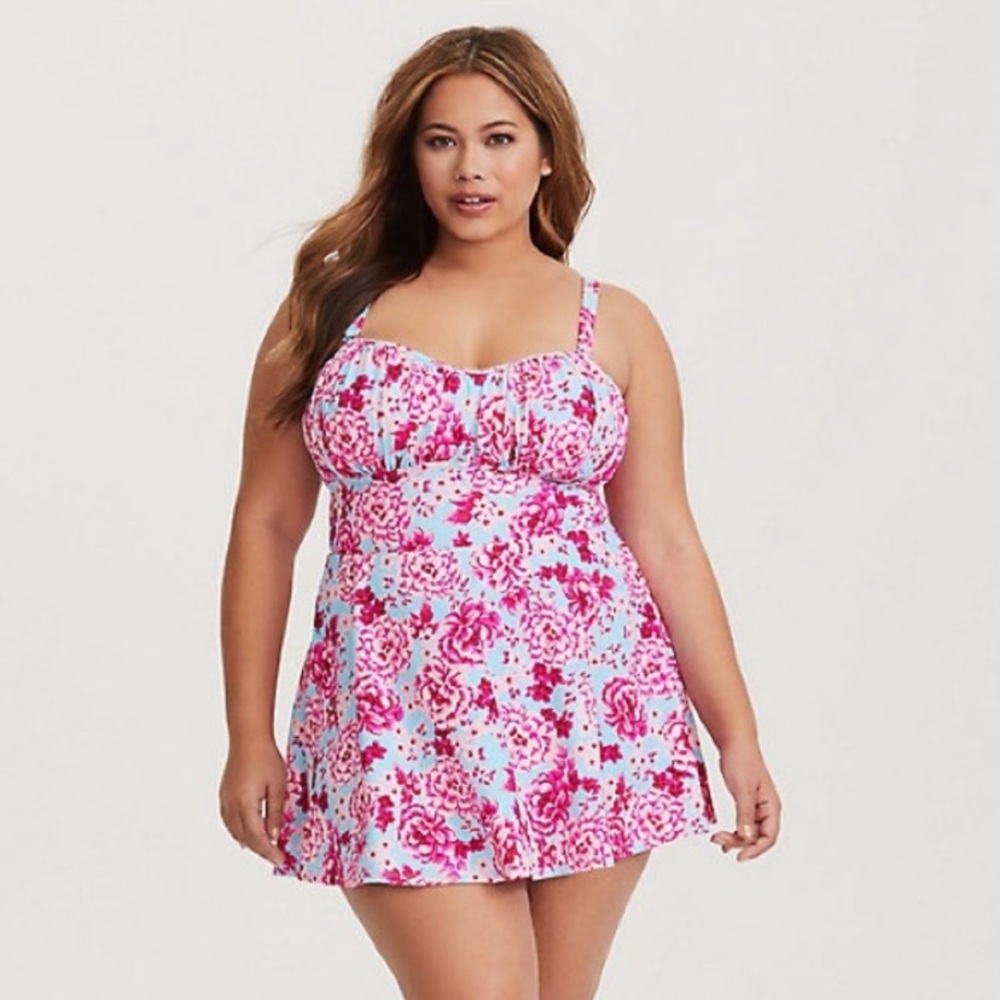 Torrid 2X Floral Wireless Swim Dress